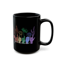 Load image into Gallery viewer, Pride Floral Hands Mug | Black Ceramic Rainbow Bouquet Mug
