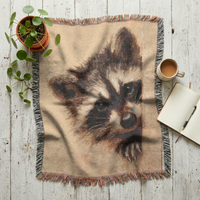 Load image into Gallery viewer, Raccoon Woven Blanket – 100% Cotton Wildlife Throw