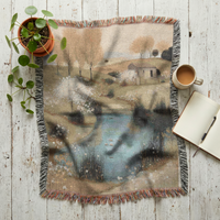 Load image into Gallery viewer, Woven Tapestry Throw Blanket – Farmhouse Cottage Landscape with Fringe