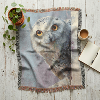 Load image into Gallery viewer, Snowy Owl Woven Blanket | Woodland Bird Throw, Rustic Home Decor