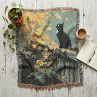Load image into Gallery viewer, Black Cat Tapestry – Handwoven Cottagecore Throw Blanket