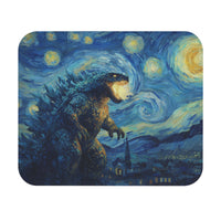 Load image into Gallery viewer, Godzilla meets Starry Night mouse pad | Van Gogh style monster art