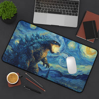 Load image into Gallery viewer, Starry Night Godzilla Desk Mat | Van Gogh Style Monster Mousepad