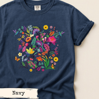 Load image into Gallery viewer, Wildflower Tshirt – Hummingbird Butterfly Design Nature Lover Botanical Graphic