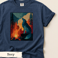 Load image into Gallery viewer, Wolf Shirt– Wilderness Mountain Campfire Scene Tee