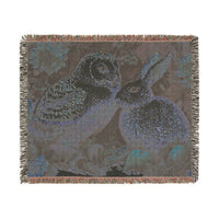 Load image into Gallery viewer, Barn Owl and Rabbit Woven Blanket | Vintage Tapestry Animal Throw