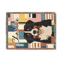Load image into Gallery viewer, Bernese Mountain Dog Throw Woven Blanket | Retro Geometric Dog Portrait