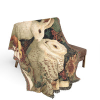 Load image into Gallery viewer, Barn Owl and Rabbit Woven Blanket | Vintage Tapestry Animal Throw