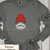 Load image into Gallery viewer, Tiger Shark Beanie Shirt Funny Coastal Adventure Ocean Art