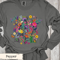 Load image into Gallery viewer, Botanical Graphic Tshirt Wildflower Nature Design Hummingbird Butterfly Dragonfly Pattern Colorful Blooms Shirt Pollinator Wildlife Lover Gift Outdoor Enthusiast Fashion Vibrant Floral Artwork Garden Party Wear Whimsical Nature Style Casual