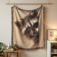 Load image into Gallery viewer, Raccoon Woven Blanket – 100% Cotton Wildlife Throw