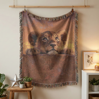 Load image into Gallery viewer, Lion Throw Blanket – Handwoven Cub Design Safari Nursery Wall Hanging