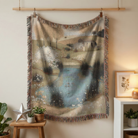 Load image into Gallery viewer, Woven Tapestry Throw Blanket – Farmhouse Cottage Landscape with Fringe
