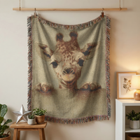 Load image into Gallery viewer, Giraffe Nursery Blanket – Woven Cotton Boho Safari Throw with Fringe