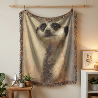 Load image into Gallery viewer, Meerkat Throw Blanket – Woven Cotton Wildlife Tapestry Wall Hanging