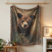 Load image into Gallery viewer, Bear Throw Blanket – 100% Cotton Woven Rustic Cabin Wildlife Tapestry