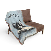 Load image into Gallery viewer, Personalized Husky Puppy Woven Blanket | Custom Name Throw, Pet Portrait Decor