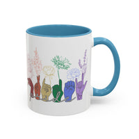 Load image into Gallery viewer, Rainbow ASL Hands with Flowers Mug | Accent Coffee Mug