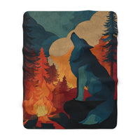 Load image into Gallery viewer, Howling Wolf Campfire Sherpa Blanket | Moonlit Forest Fleece