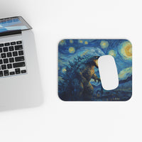 Load image into Gallery viewer, Godzilla meets Starry Night mouse pad | Van Gogh style monster art