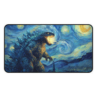 Load image into Gallery viewer, Starry Night Godzilla Desk Mat | Van Gogh Style Monster Mousepad