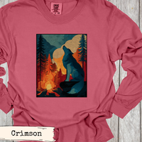 Load image into Gallery viewer, Wolf Shirt– Wilderness Mountain Campfire Scene Tee