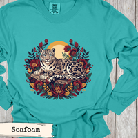 Load image into Gallery viewer, Rustic Nature Shirt Snow Leopard Mountain Design Wildlife Enthusiast Apparel Forest Adventure Theme Graphic Tee Wild Cat Lover Gift Outdoor Nature Fashion Botanical Foliage Print Design Earthy Wilderness Style Mountain Animal Graphics