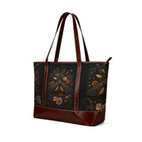 Load image into Gallery viewer, Vintage Botanical Moth Handbag | Dark Floral Tote with Leather Trim