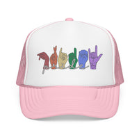 Load image into Gallery viewer, Pride ASL Hands Foam Trucker Hat | Rainbow Sign Language Cap