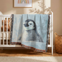 Load image into Gallery viewer, Penguin Woven Blanket – Cotton Throw Tapestry Nursery Wall Art