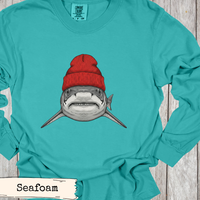 Load image into Gallery viewer, Tiger Shark Beanie Shirt Funny Coastal Adventure Ocean Art