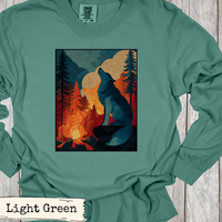 Load image into Gallery viewer, Wolf Shirt– Wilderness Mountain Campfire Scene Tee