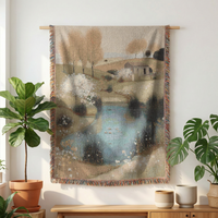 Load image into Gallery viewer, Woven Tapestry Throw Blanket – Farmhouse Cottage Landscape with Fringe