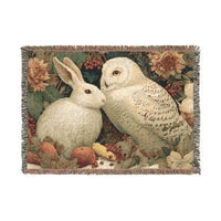 Load image into Gallery viewer, Barn Owl and Rabbit Woven Blanket | Vintage Tapestry Animal Throw