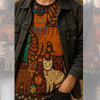 Load image into Gallery viewer, Boho Cat Tshirt – Folk Art Design with Vintage Autumn Florals