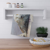 Load image into Gallery viewer, Snowy Owl Peeking Tea Towel | Kitchen Towel, Bird Illustration