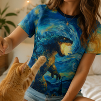 Load image into Gallery viewer, Mythical Beast Van Gogh Shirt – Starry Night All Over Print Kaiju Art Tee