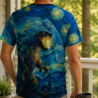 Load image into Gallery viewer, Mythical Beast Van Gogh Shirt – Starry Night All Over Print Kaiju Art Tee