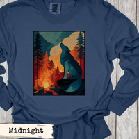 Load image into Gallery viewer, Wolf Shirt– Wilderness Mountain Campfire Scene Tee