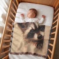Load image into Gallery viewer, Raccoon Woven Blanket – 100% Cotton Wildlife Throw