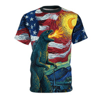 Load image into Gallery viewer, Dinosaur American Flag Shirt – All Over Print Patriotic Graphic Tee