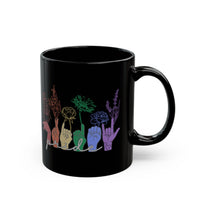 Load image into Gallery viewer, Pride Floral Hands Mug | Black Ceramic Rainbow Bouquet Mug