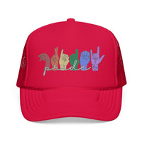Load image into Gallery viewer, Pride ASL Hands Foam Trucker Hat | Rainbow Sign Language Cap