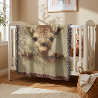 Load image into Gallery viewer, Giraffe Nursery Blanket – Woven Cotton Boho Safari Throw with Fringe