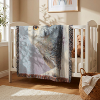 Load image into Gallery viewer, Snowy Owl Woven Blanket | Woodland Bird Throw, Rustic Home Decor