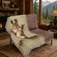 Load image into Gallery viewer, Giraffe Nursery Blanket – Woven Cotton Boho Safari Throw with Fringe