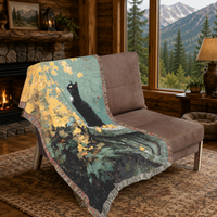 Load image into Gallery viewer, Black Cat Tapestry – Handwoven Cottagecore Throw Blanket