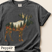 Load image into Gallery viewer, Floral Moose Forest Art Design | Woodland Animal Illustration | Nature Inspired Graphic | Rustic Cabin Aesthetic | Gift for Nature Lovers