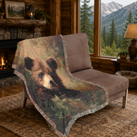 Load image into Gallery viewer, Bear Throw Blanket – 100% Cotton Woven Rustic Cabin Wildlife Tapestry