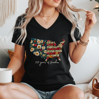 Load image into Gallery viewer, Patriotic Shirt Women – Floral Usa Vneck 250 Years Anniversary